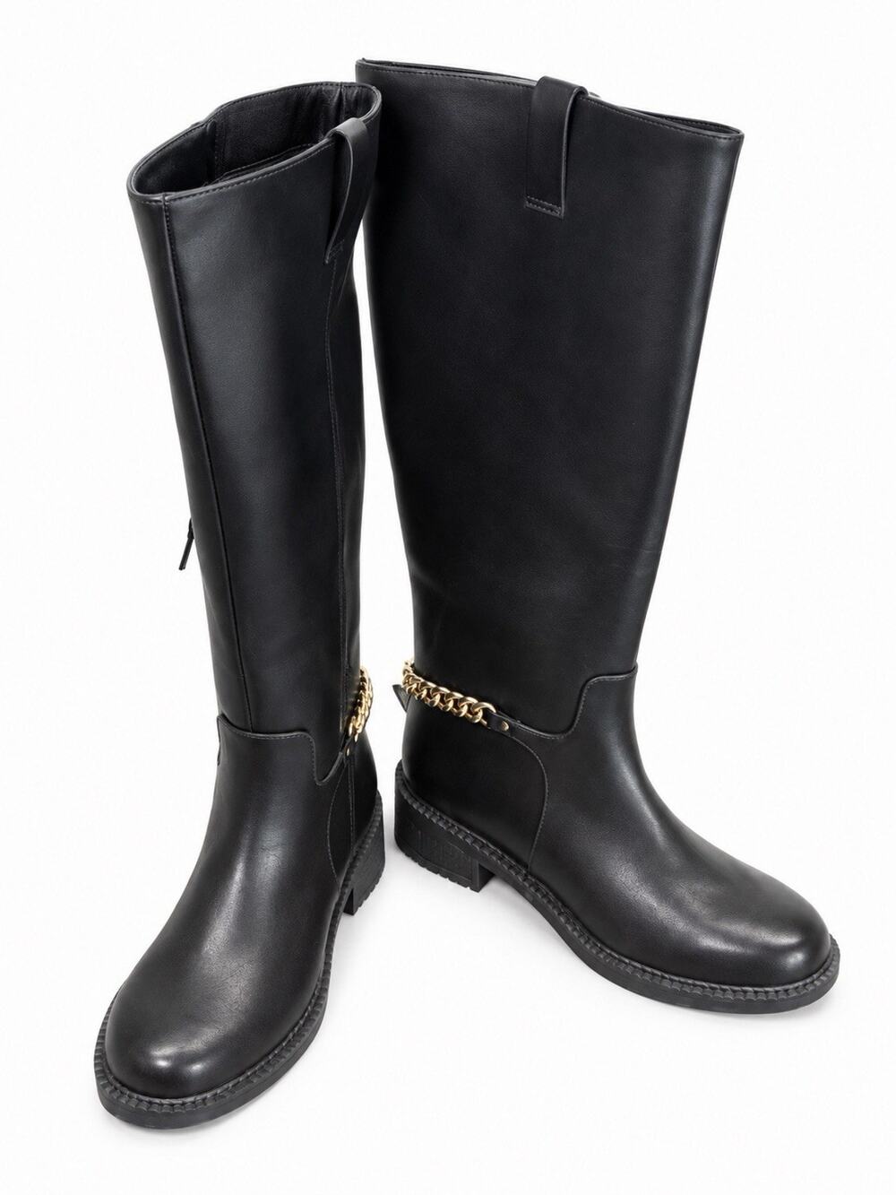 A New Day Women’s Bobbi Knee High Boots Size 6.5 Black Gold Chain NWT